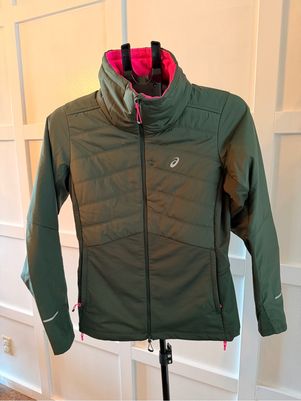 ASICS Olive Green Jacket with Hot Pink Lining
